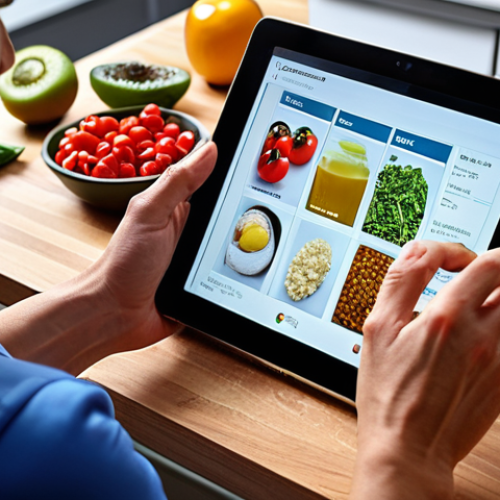 **

A close-up shot of a high-tech kitchen. A person is preparing a meal based on a personalized nutrigenomic report displayed on a tablet. The food ingredients are colorful and healthy. Emphasize the connection between food, DNA, and athletic performance.