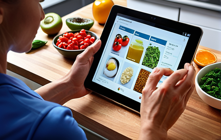 **

A close-up shot of a high-tech kitchen. A person is preparing a meal based on a personalized nutrigenomic report displayed on a tablet. The food ingredients are colorful and healthy. Emphasize the connection between food, DNA, and athletic performance.