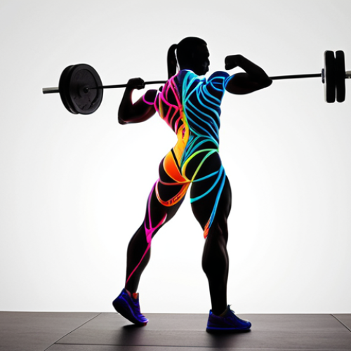 ** A vibrant, colorful DNA strand intertwining with a silhouette of an athlete lifting weights. Focus on the fusion of science and fitness, emphasizing personalized training based on genetic predispositions. Use a bright, modern aesthetic.

**