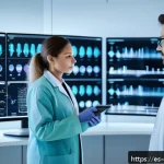 Home 19 맞춤형 건강 관리의 미래 전망 - A modern medical laboratory scene showing a diverse group of healthcare professionals using advanced...